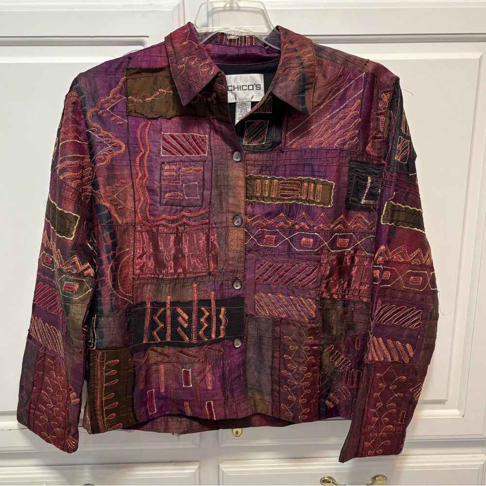 Chico’s Silk Patchwork Lightweight Lined Jacket W… - image 1